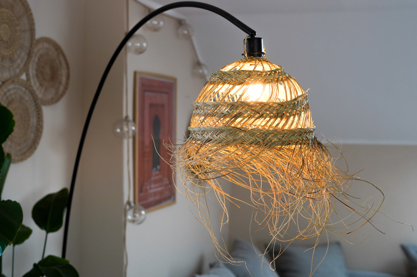 Marokkanischer Lampenschirm Malik – Rund & Handgefertigt aus Halfa-Gras