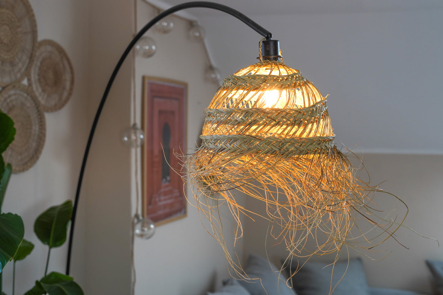 Marokkanischer Lampenschirm Malik – Rund & Handgefertigt aus Halfa-Gras