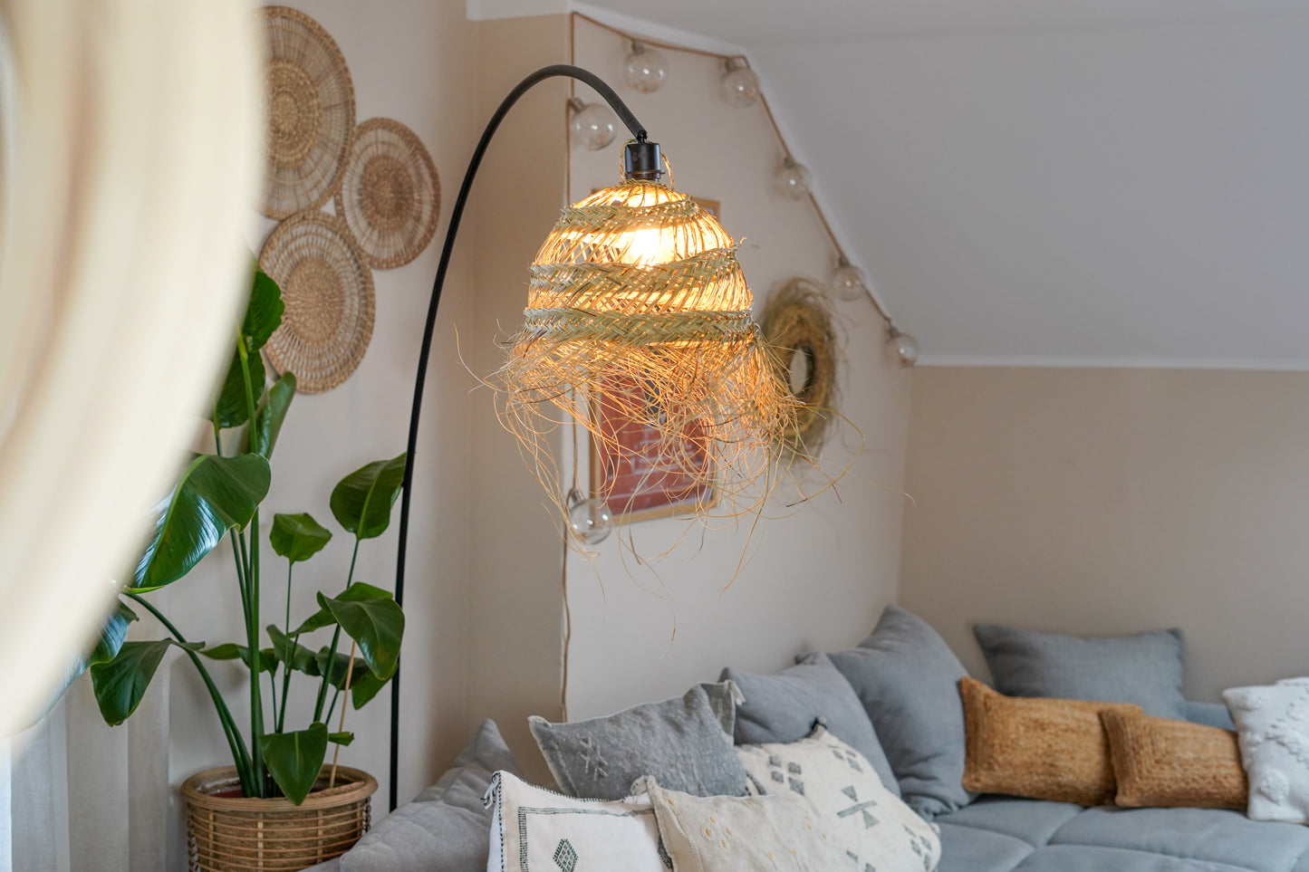 Marokkanischer Lampenschirm Malik – Rund & Handgefertigt aus Halfa-Gras