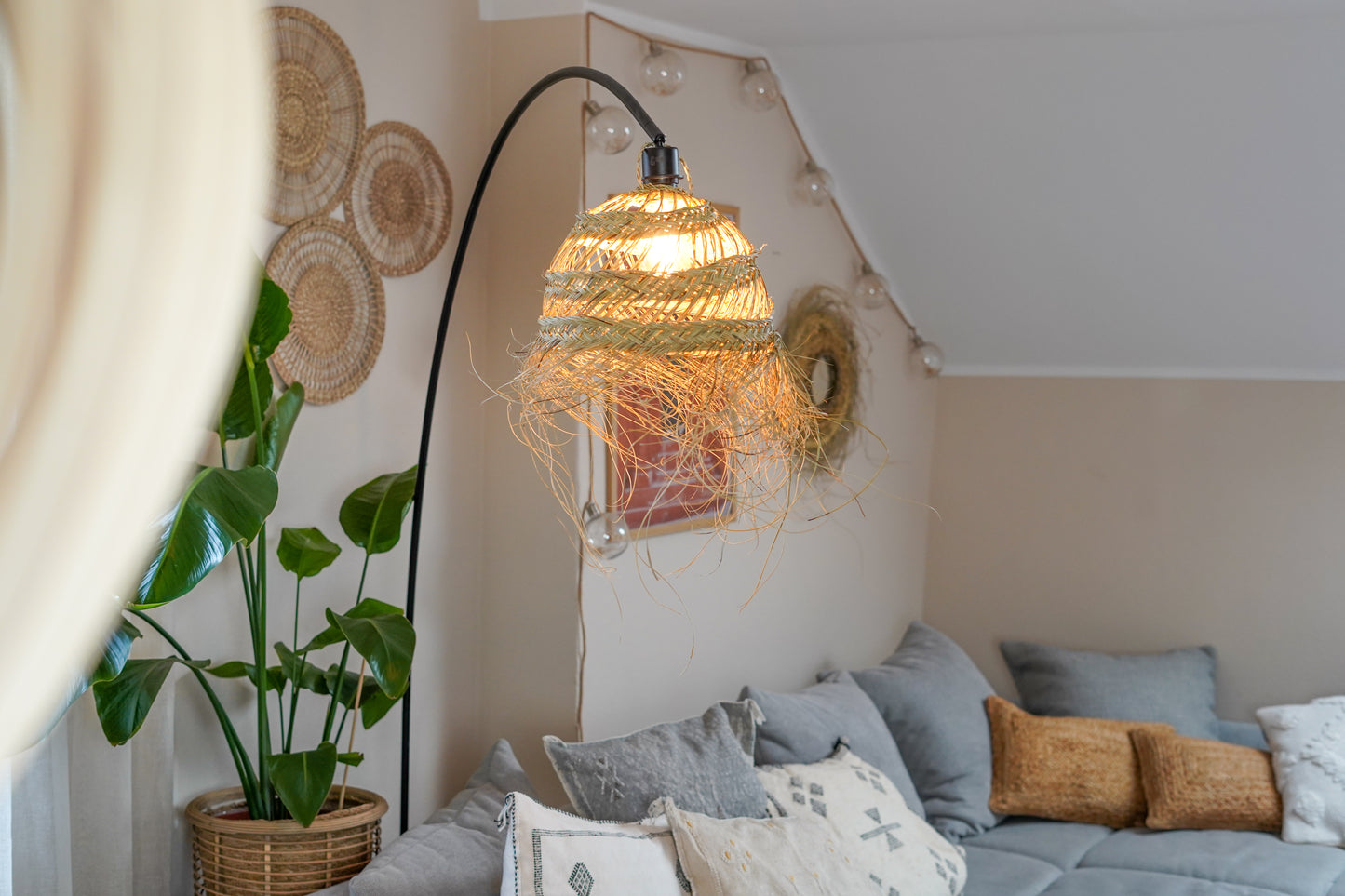 Marokkanischer Lampenschirm Malik – Rund & Handgefertigt aus Halfa-Gras