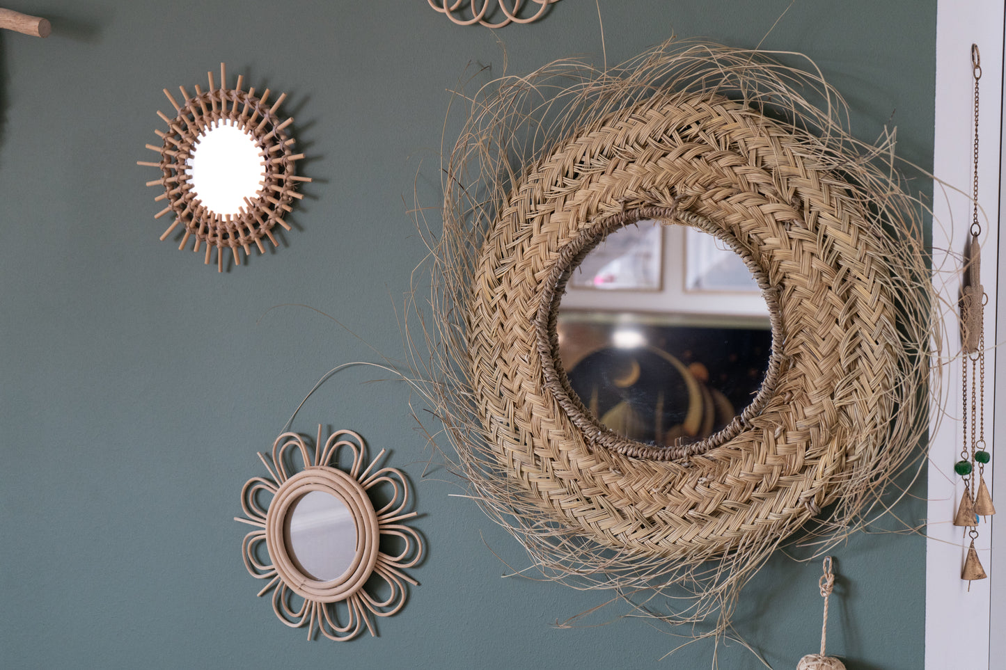 Marokkanischer Boho Wandspiegel handgefertigt aus Halfagras