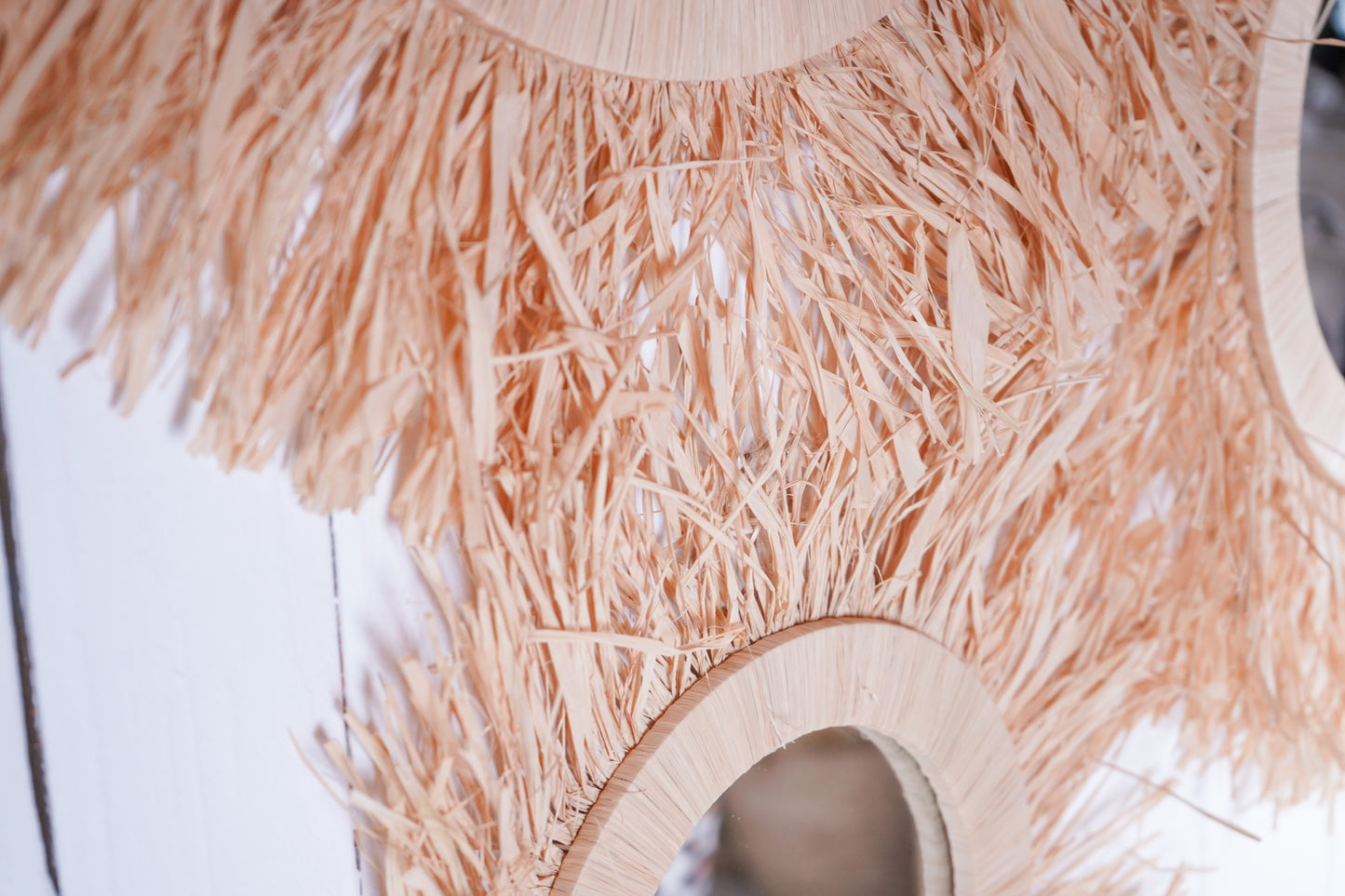 Marokkanischer Boho Wandspiegel handgefertigt aus Raffia