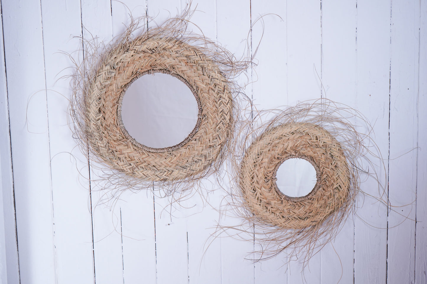 Marokkanischer Boho Wandspiegel handgefertigt aus Halfagras