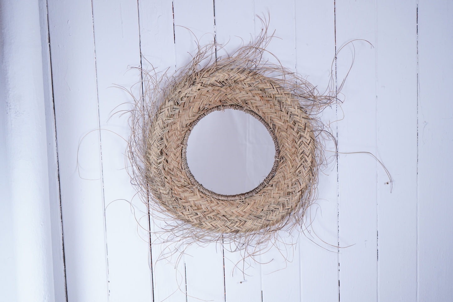 Marokkanischer Boho Wandspiegel handgefertigt aus Halfagras
