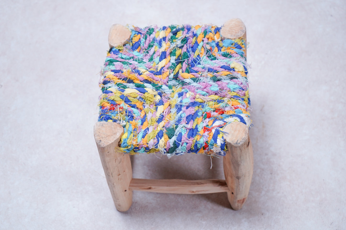 Marokkanischer Naturhocker – Klein, Handgefertigt aus Stoff & Holz (23cm x 20cm)