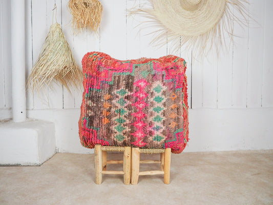 Marokkanischer Boujaad Pouf ´warda´ - handgefertigt aus Bio-Wolle