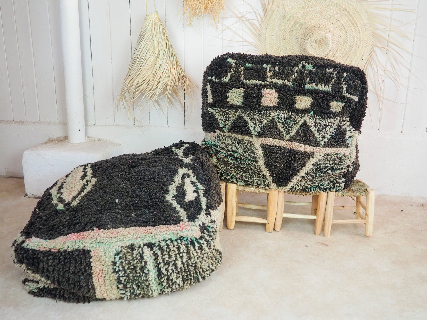 Marokkanischer Boujaad Pouf ´layl´ - handgefertigt aus Bio-Wolle