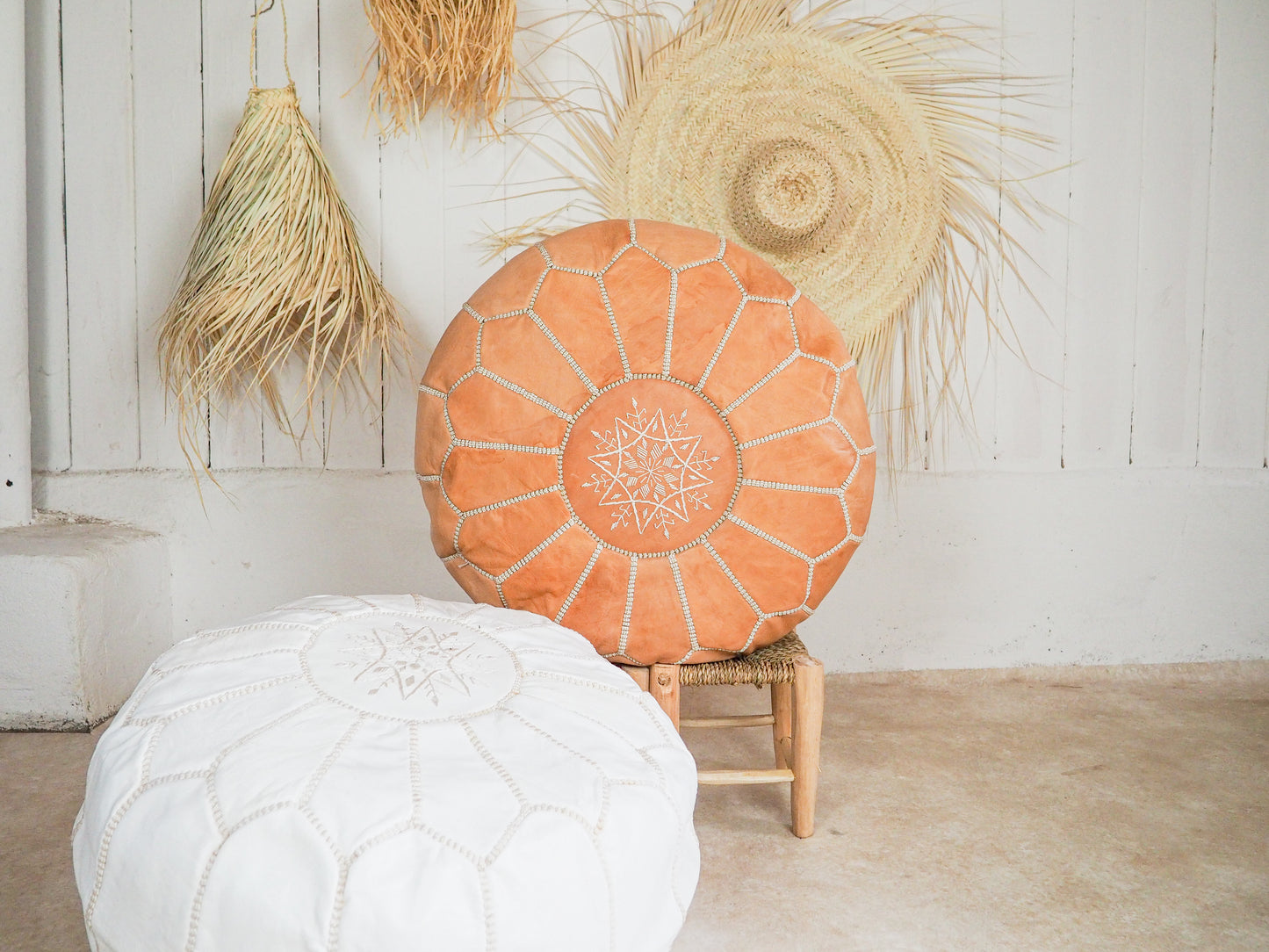 Handgefertigter Echtleder Pouf "Imane" – Marokkanisches Design und Boho-Chic