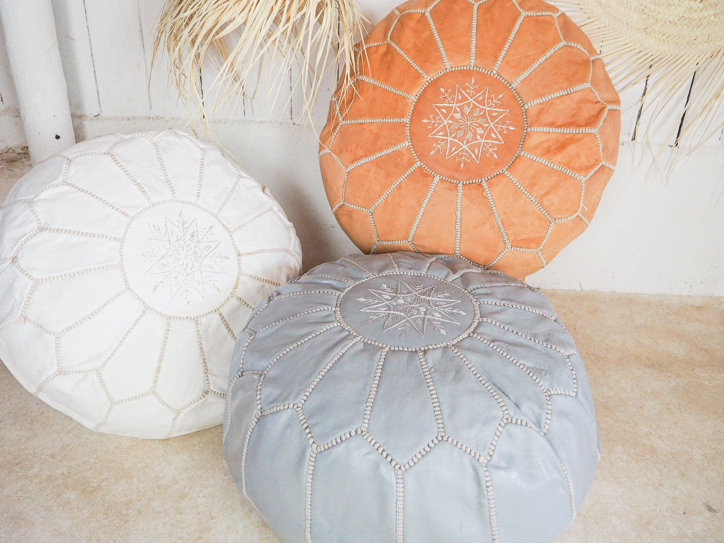 Handgefertigter Echtleder Pouf "Imane" – Marokkanisches Design und Boho-Chic