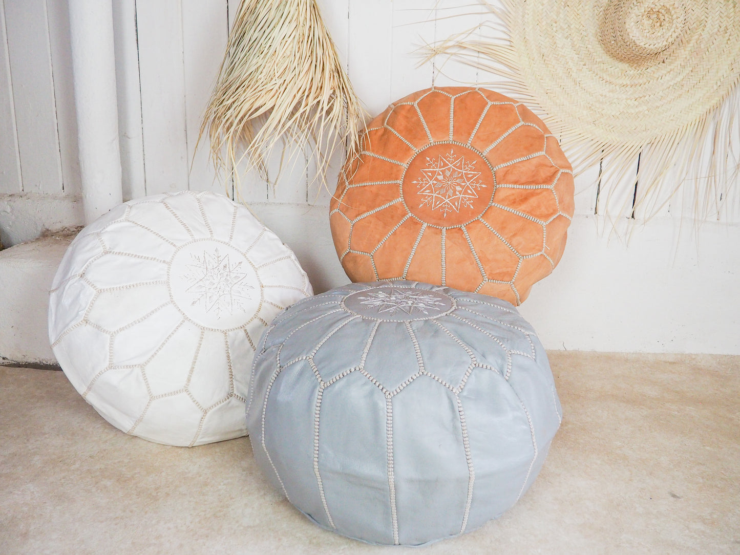 Handgefertigter Echtleder Pouf "Imane" – Marokkanisches Design und Boho-Chic