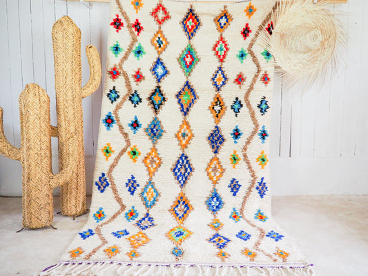 Handgefertigter Azilal Teppich `Raja` aus Marokko – Boho-Muster und hochwertige Wolle | 244 x 140 cm